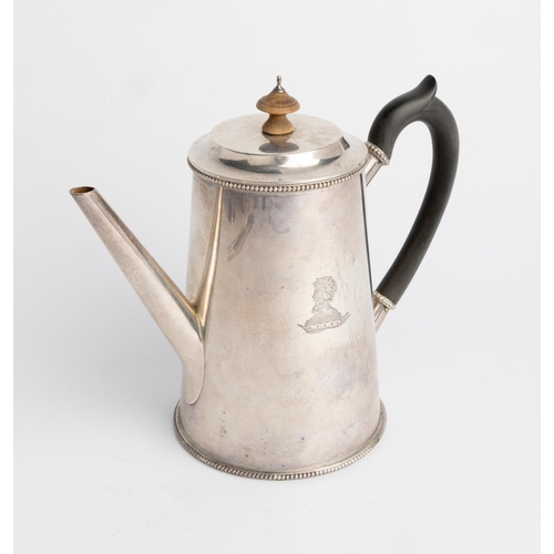 462 - A PLAIN TAPERING COFFEE POT, LONDON 1885 With bead rims, engraved to the body with a crest.18 cm.422... 