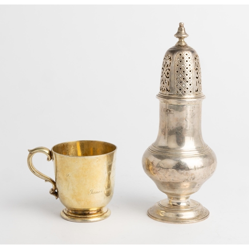 466 - A LARGE BALUSTER SUGAR CASTER, LONDON 1898 A George II style caster together with a heavy silver-gil... 