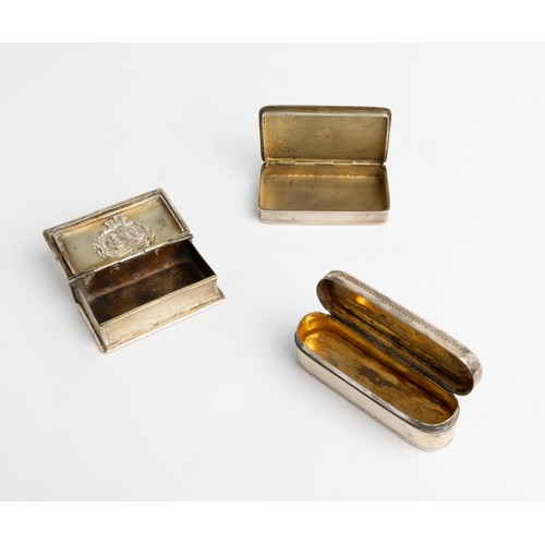 356 - THREE FOREIGN SILVER SNUFF BOXES, C.1800 Three boxes of different design, one double hinged and gilt... 