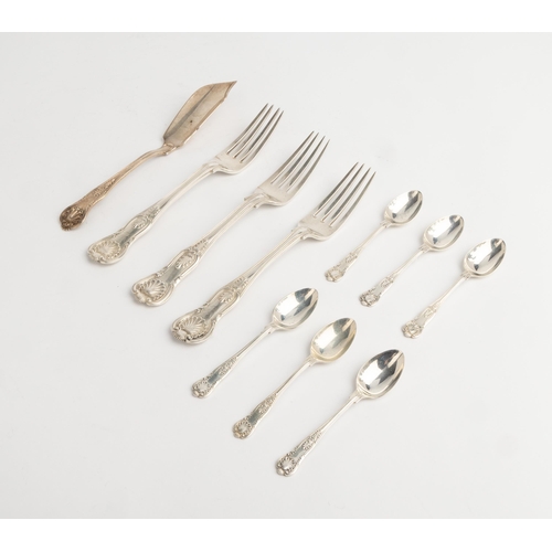 472 - VARIOUS KINGS PATTERN ITEMS, 1847-1931 Three table forks, London 1847, 6 teaspoons, Sheffield 1931 a... 