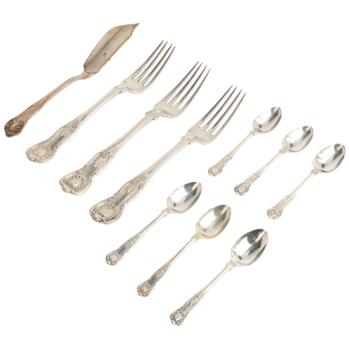 472 - VARIOUS KINGS PATTERN ITEMS, 1847-1931 Three table forks, London 1847, 6 teaspoons, Sheffield 1931 a... 