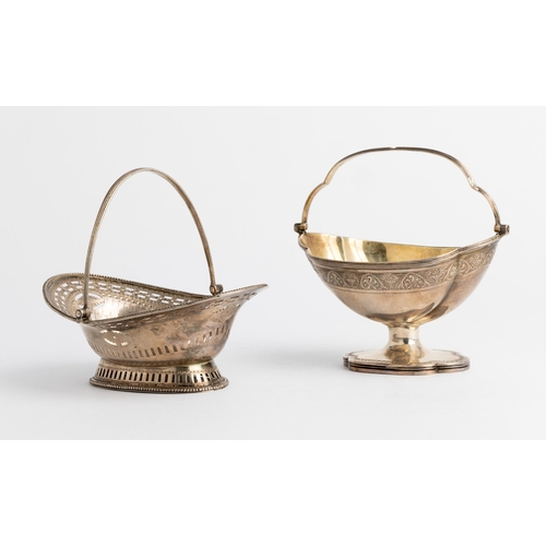 491 - A GEORGE III PIERCED SWING HANDLE BASKET, LONDON 1785 Together with another shaped oval swing handle... 