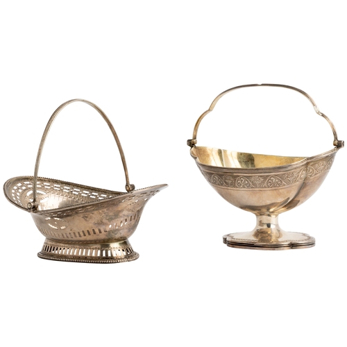 491 - A GEORGE III PIERCED SWING HANDLE BASKET, LONDON 1785 Together with another shaped oval swing handle... 