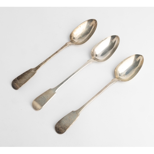 494 - THREE FIDDLE PATTERN BASTING SPOONS, LONDON 1834 & 184030 cm.378 g. total... 