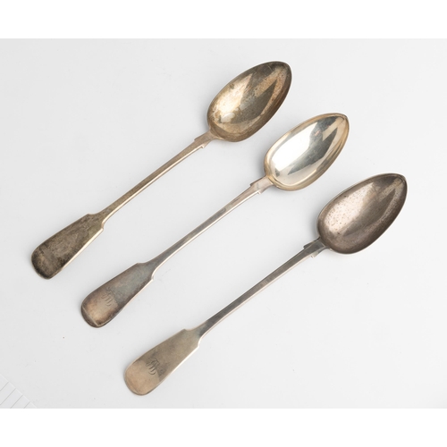 590 - A PAIR OF VICTORIAN FIDDLE PATTERN BASTING SPOONS, EDINBURGH 1846 Together with another fiddle patte... 