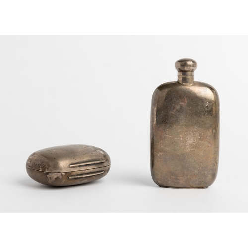 498 - A GEORGE V HIP FLASK, BIRMINGHAM 1920 Together with a plain oblong gilt liner soap box, London 18581... 