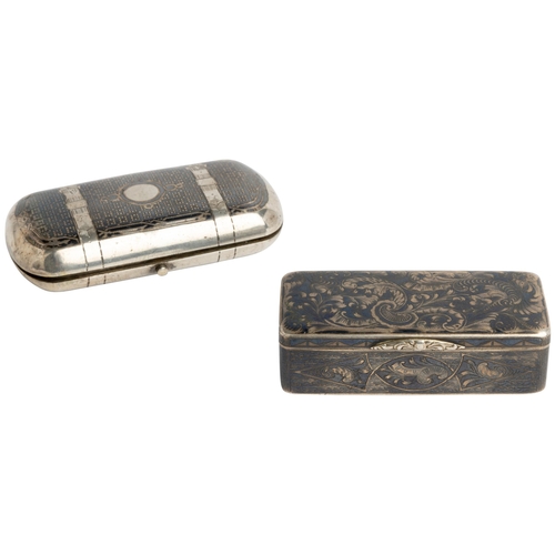 361 - A SNUFF BOX WITH NIELLO DECORATION, MOSCOW C. 1845 Together with another Russian box with niello dec... 