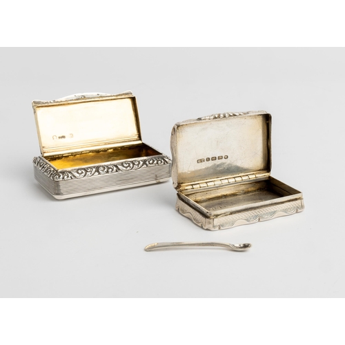 502 - AN OBLONG ENGINE TURNED SNUFF BOX WITH CAST EDGE, BIRMINGHAM 1824 Together with another smaller oblo... 