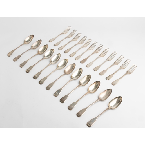 503 - TWELVE FIDDLE PATTERN TABLE SPOONS, LONDON 1817 Together with twelve fiddle pattern table forks same... 