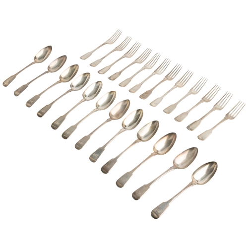 503 - TWELVE FIDDLE PATTERN TABLE SPOONS, LONDON 1817 Together with twelve fiddle pattern table forks same... 