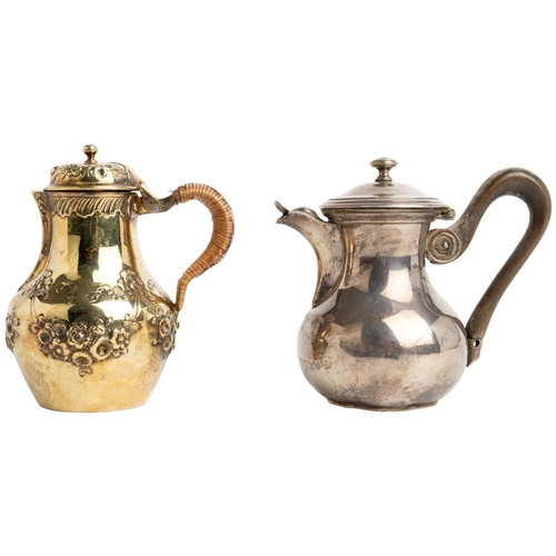 363 - A SMALL SILVER-GILT LIDDED JUG, PARIS C.1840 Together with another plain silver example also Paris m... 