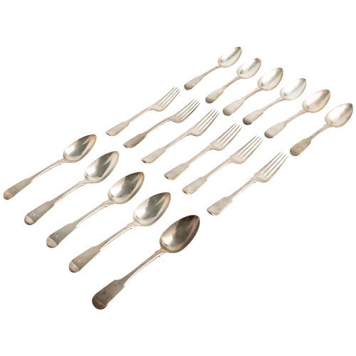 506 - ELEVEN FIDDLE PATTERN DESSERT SPOONS, LONDON 1817 Together with another dessert spoon and six desser... 