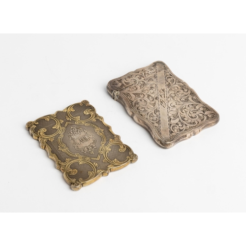 516 - A PARCEL GILT CARD CASE WITH ENGRAVED DECORATION, BIRMINGHAM 1852 Together with another bright cut e... 