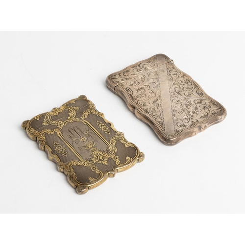 516 - A PARCEL GILT CARD CASE WITH ENGRAVED DECORATION, BIRMINGHAM 1852 Together with another bright cut e... 