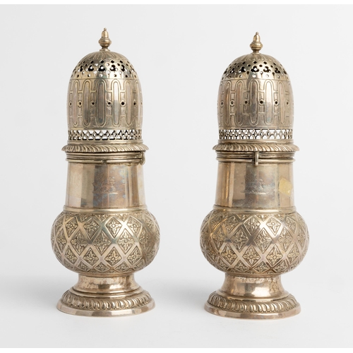 366 - A PAIR OF LARGE BALUSTER SHAPE SUGAR CASTERS, PROBABLY GERMAN C.188022.5 cm798 g.... 