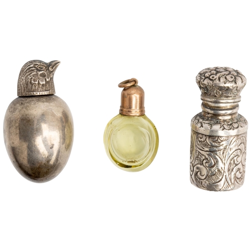 530 - AN EGG SHAPED SCENT FLASK WITH 'HEN'S HEAD' LID, BIRMINGHAM 1889 Together with another bottle shape ... 