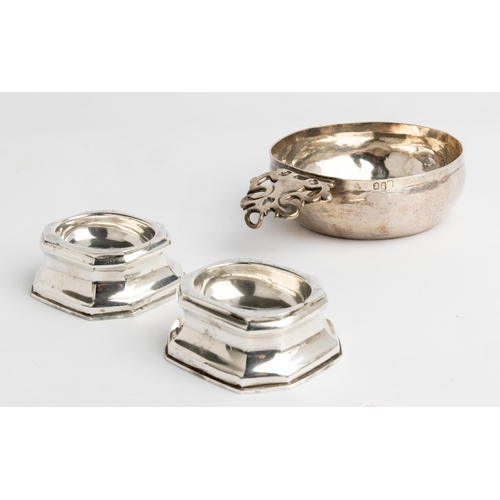 533 - A PAIR OF BRITANNIA STANDARD TRENCHER SALTS, LONDON 1893 Together with a Britannia standard bowl, Lo... 