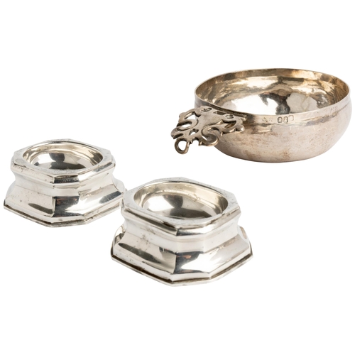 533 - A PAIR OF BRITANNIA STANDARD TRENCHER SALTS, LONDON 1893 Together with a Britannia standard bowl, Lo... 