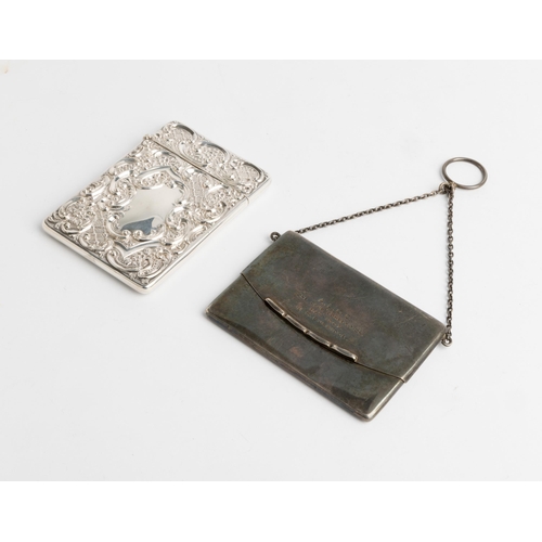 537 - AN EMBOSSED CARD CASE, BIRMINGHAM 1903 Together with another plain example in envelope form with cha... 