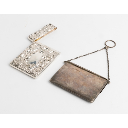 537 - AN EMBOSSED CARD CASE, BIRMINGHAM 1903 Together with another plain example in envelope form with cha... 