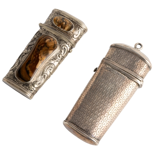 538 - A CHASED ETUI WITH MOUNTED AGATES, C.1760 Together with another etui with engraved decoration C.1770... 