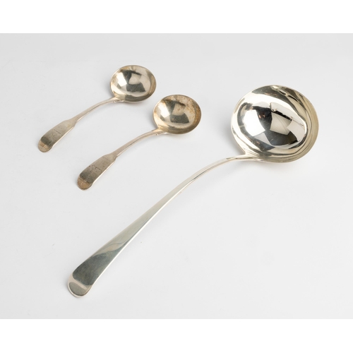 542 - AN OLD ENGLISH PATTERN SOUP LADLE, LONDON 1799 Together with a pair of Fiddle pattern sauce ladles, ... 