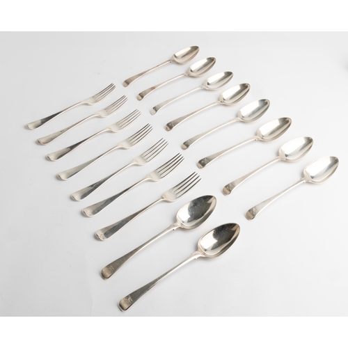 544 - A PART SERVICE OF OLD ENGLISH PATTERN FLATWARE, LONDON 1825 & 1828 Comprising 10 table spoons an... 