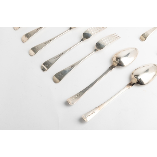 544 - A PART SERVICE OF OLD ENGLISH PATTERN FLATWARE, LONDON 1825 & 1828 Comprising 10 table spoons an... 