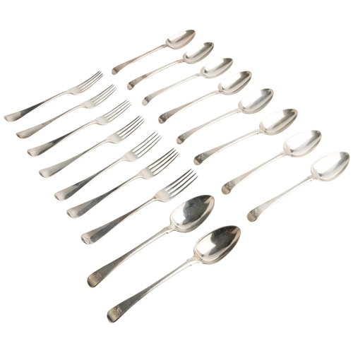 544 - A PART SERVICE OF OLD ENGLISH PATTERN FLATWARE, LONDON 1825 & 1828 Comprising 10 table spoons an... 