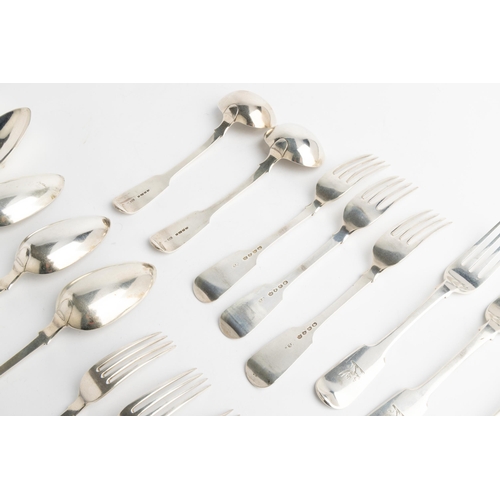 546 - A PART SERVICE OF FIDDLE PATTERN FLATWARE, LONDON 1843 & 1844 Comprising 12 Dessert Forks, 6 Tab... 