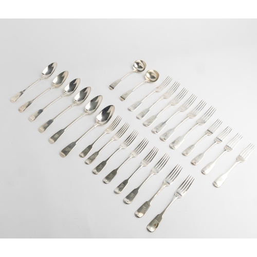 546 - A PART SERVICE OF FIDDLE PATTERN FLATWARE, LONDON 1843 & 1844 Comprising 12 Dessert Forks, 6 Tab... 