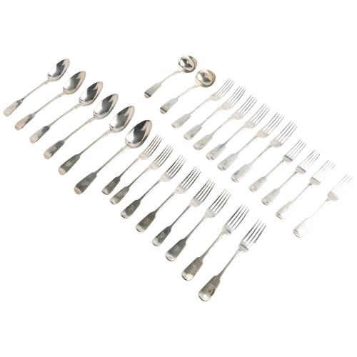 546 - A PART SERVICE OF FIDDLE PATTERN FLATWARE, LONDON 1843 & 1844 Comprising 12 Dessert Forks, 6 Tab... 