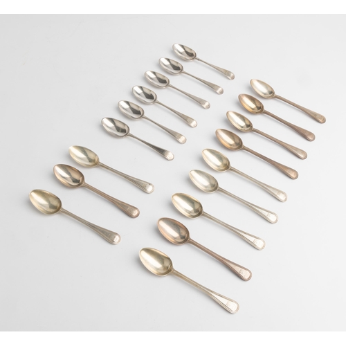 551 - A DOZEN OLD ENGLISH THREAD TEASPOONS, GEORGE ADAMS, LONDON 1860 Together with a set of six feather e... 