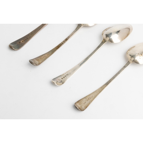 557 - A BRIGHT CUT BASTING SPOON, LONDON 1795 Together with 3 bright cut table spoons 1793-1800.29.6 cm.28... 