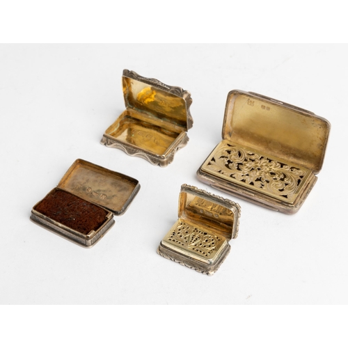 558 - AN ENGINE TURNED OBLONG VINAIGRETTE WITH CAST BORDER, BIRMINGHAM 1836 Together with another larger p... 