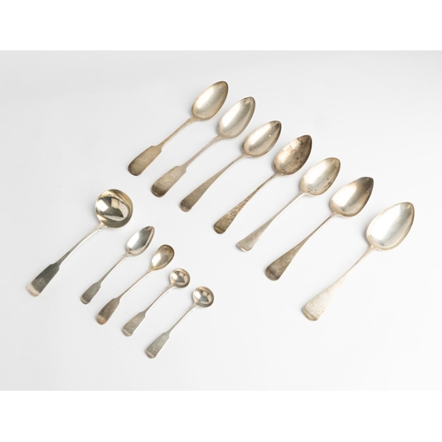 571 - A QUANTITY OF GEORGIAN AND EARLY VICTORIAN FLATWARE ALL EXETER MARKED Comprising a sauce ladle, an e... 