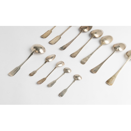 571 - A QUANTITY OF GEORGIAN AND EARLY VICTORIAN FLATWARE ALL EXETER MARKED Comprising a sauce ladle, an e... 