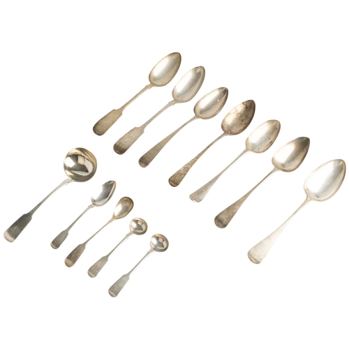 571 - A QUANTITY OF GEORGIAN AND EARLY VICTORIAN FLATWARE ALL EXETER MARKED Comprising a sauce ladle, an e... 