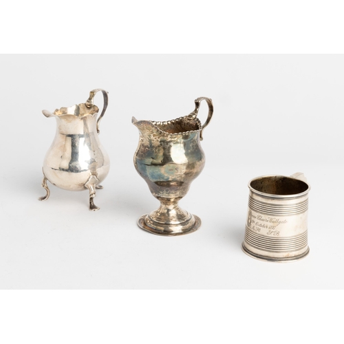 574 - A BALUSTER SHAPE CREAM JUG, LONDON 1762 Together with another similar jug, London 1776 and a reeded ... 