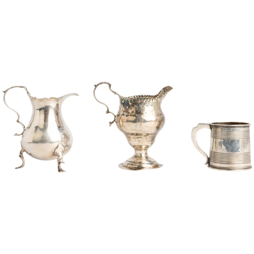 574 - A BALUSTER SHAPE CREAM JUG, LONDON 1762 Together with another similar jug, London 1776 and a reeded ... 