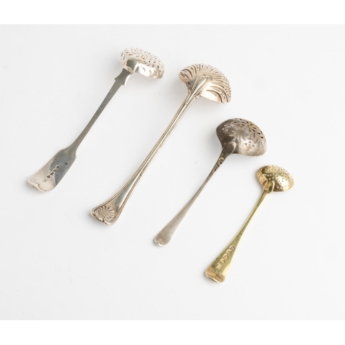 576 - A BEAD AND SHELL SUGAR SIFTER LADLE, GEORGE ADAMS, LONDON 1876 Together with a fiddle pattern sifter... 