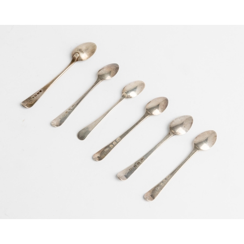 582 - A SET OF FOUR BRIGHT CUT SNUFF SPOONS, LONDON 1797 Together with a Hanovarian snuff spoon and an Old... 