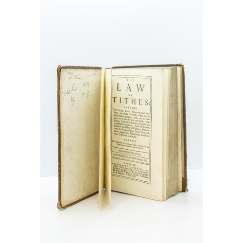 1374 - BOHUN (W.) THE LAW OF TITHES, second edition corrected, 8vo, contemporary leather, joints cracked, S... 