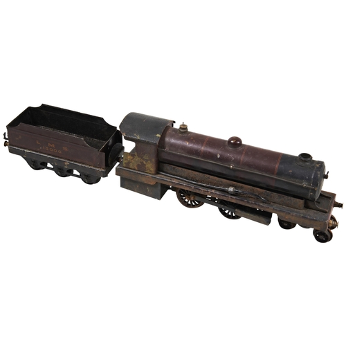 1499 - O GAUGE BOWMAN LIVE STEAM 4.4.0 LMS PASSENGER LOCO and tender, poor condition, some rust.