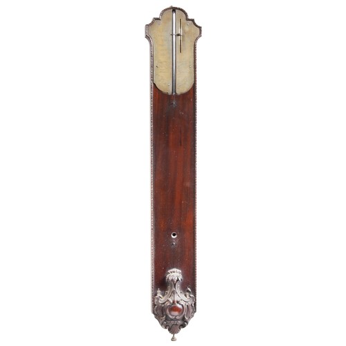 1429 - A LATE 19TH CENTURY MAHOGANY STICK BAROMETERin the George II style, the brass dial inscribed Thomas ... 