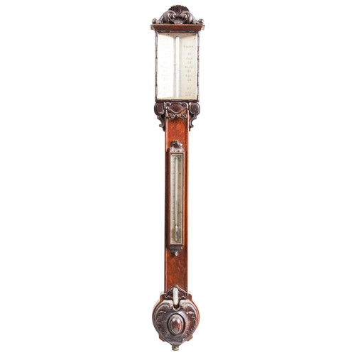 1443 - A VICTORIAN 'GOTHIC' OAK STICK BAROMETERSMITH & BECK, LONDON, 19TH CENTURY105cm high