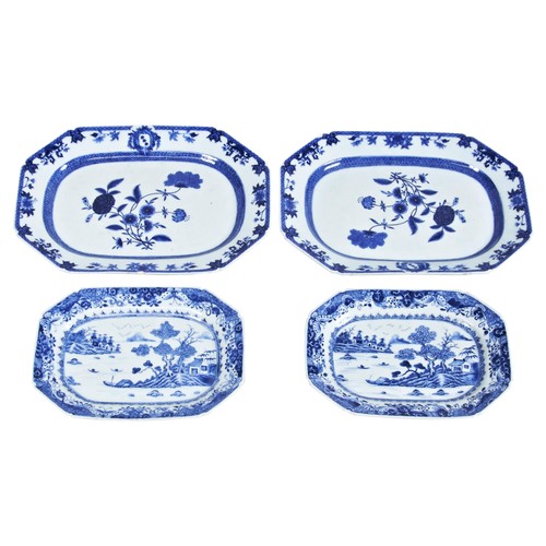 2093 - TWO PAIRS OF CHINESE EXPORT BLUE AND WHITE SERVING DISHESQINALING PERIOD (1736-1795)29cm & 37.5c... 