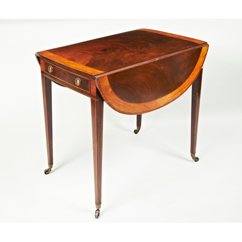 1595 - A FINE GEORGE III MAHOGANY AND SATINWOOD BRANDED PEMBROKE TABLE CIRCA 1790, the rounded rectangular ... 