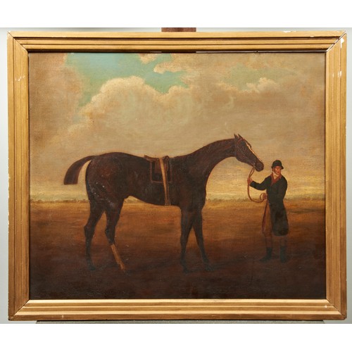62 - ENGLISH SCHOOL (19TH CENTURY)RACE HORSE AND GROOMoil on canvas50cm x 62cm