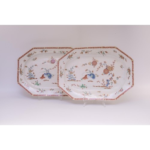 1170 - A PAIR OF BOW TWO QUAILS PLATTERSCirca 1755, 43cms wide